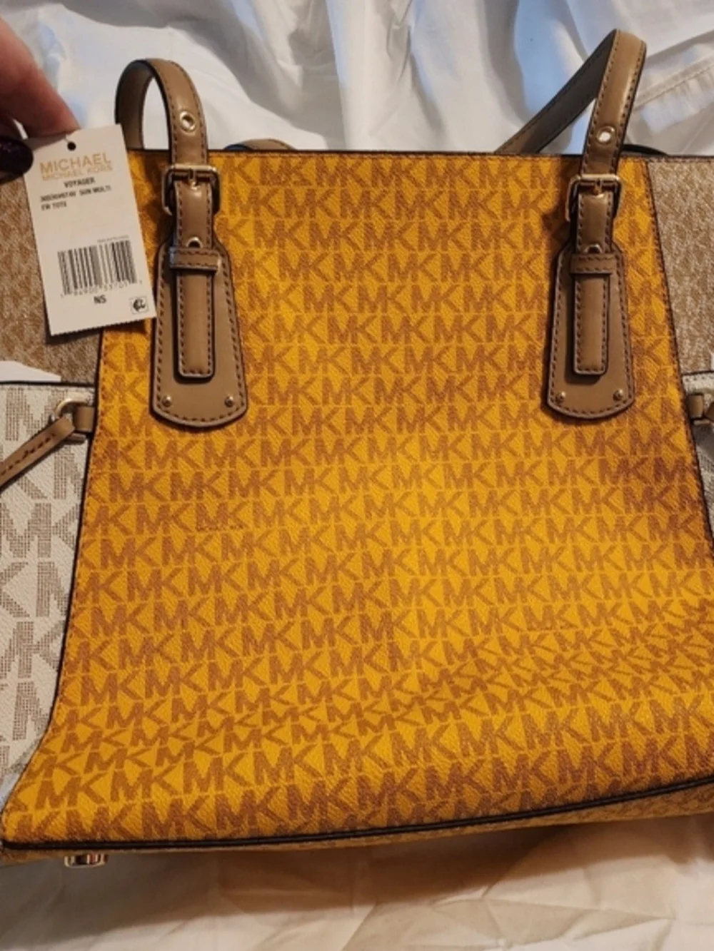 NWT Michael Kors MK Logo Tote in Amber and Brown